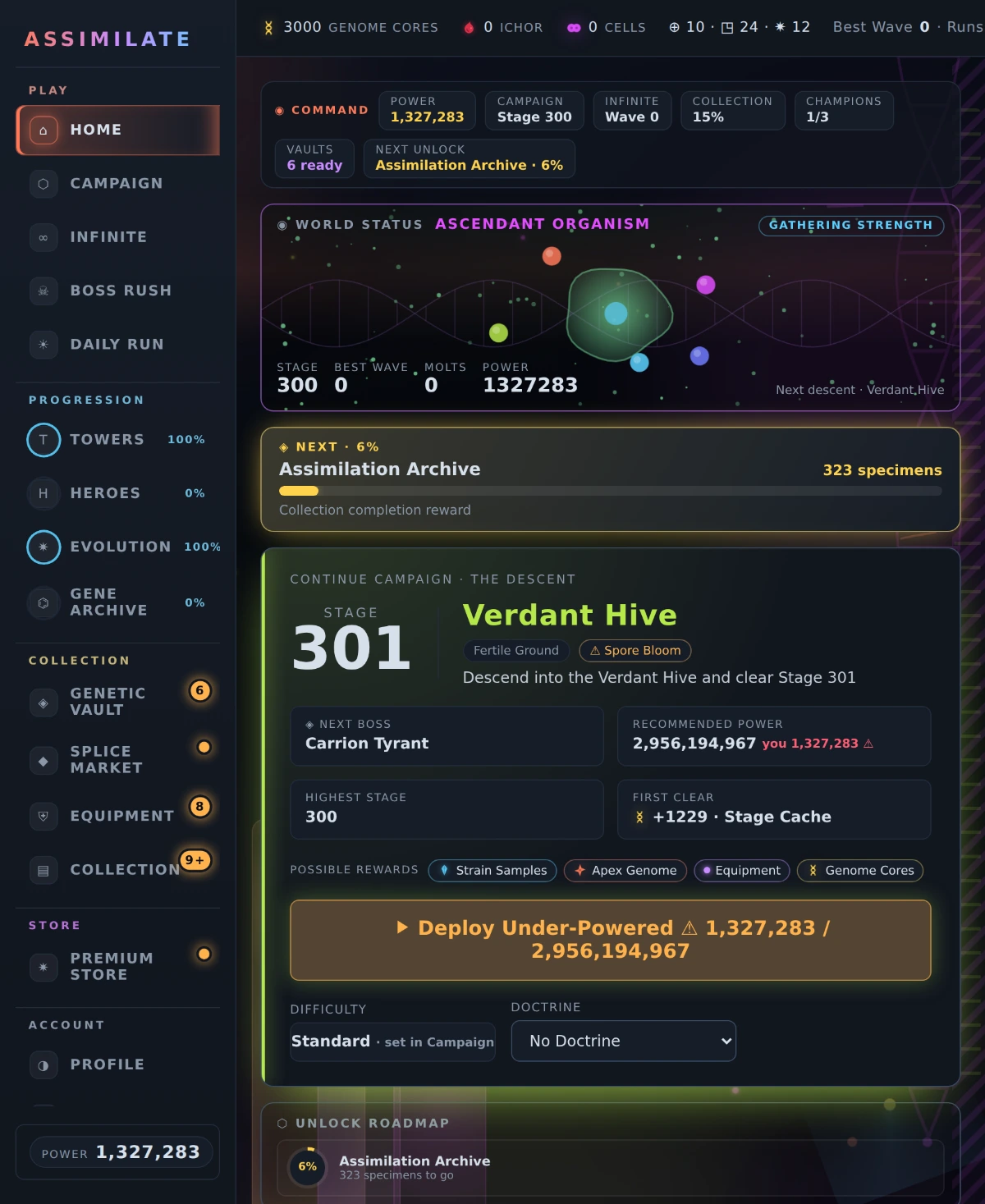 The Command Center hub with progression systems